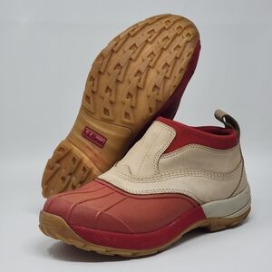 L.L. Bean Womens Storm Chaser Boots  Red Tan Leather Slip-On Waterproof Size 9.5